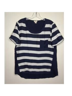 J Crew blue white stripe short sleeve blouse - medium